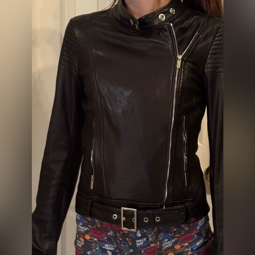 Kookai Black Leather Moto Jacket